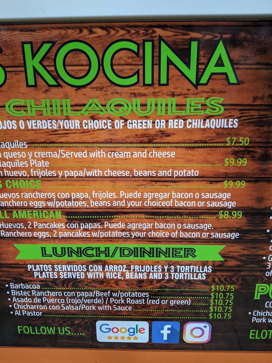 Juany's Kocina menu board