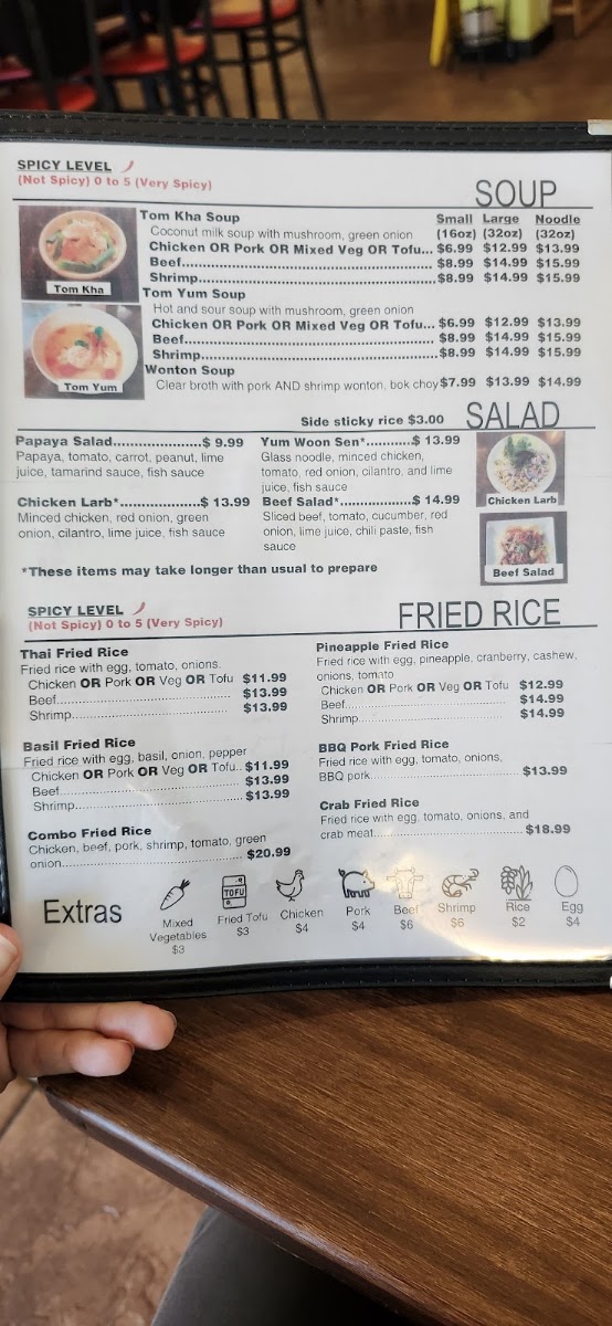 Thai E San Irving menu board