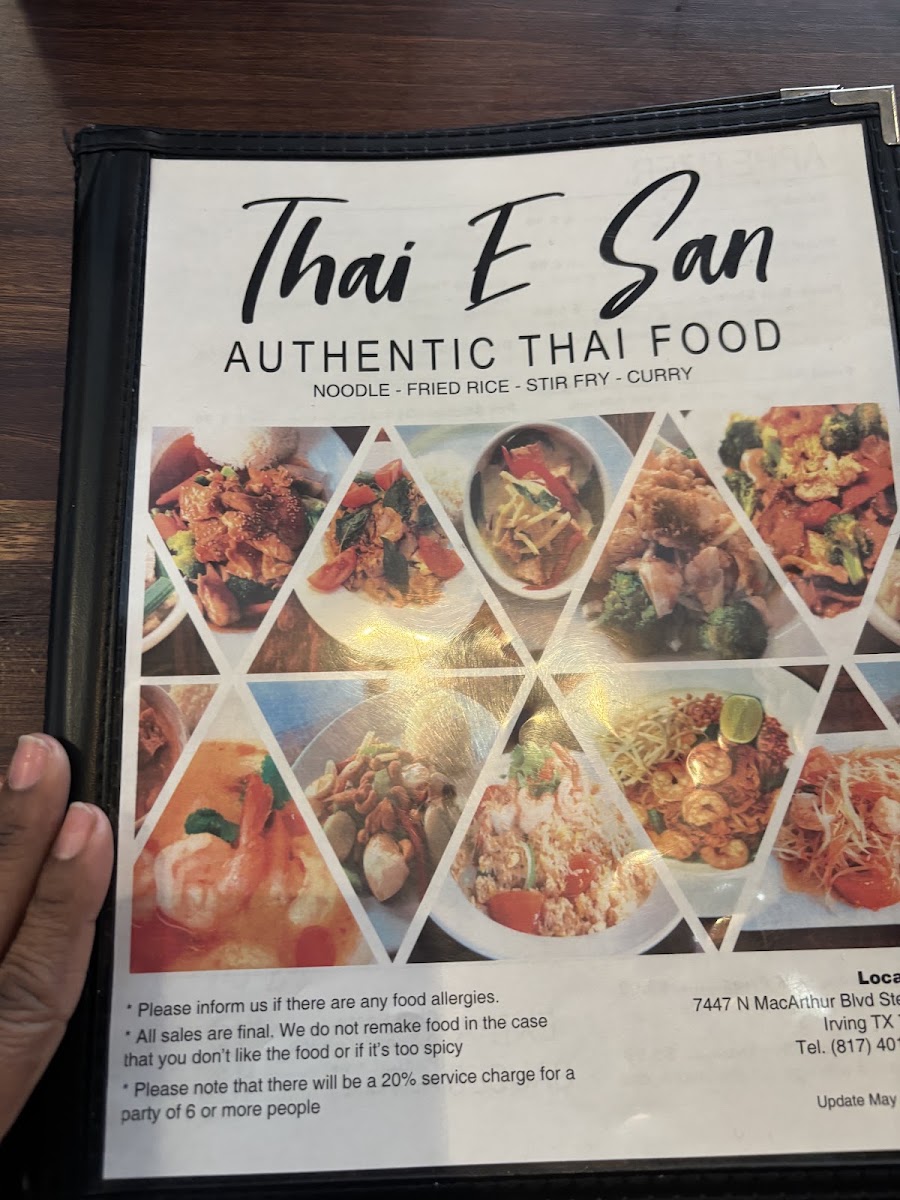 Thai E San Irving menu board