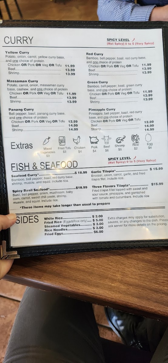 Thai E San Irving menu board