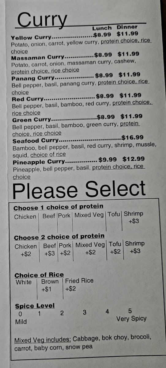 Thai E San Irving menu board