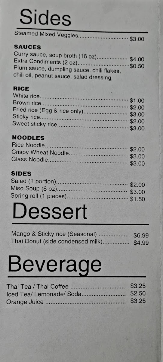 Thai E San Irving menu board