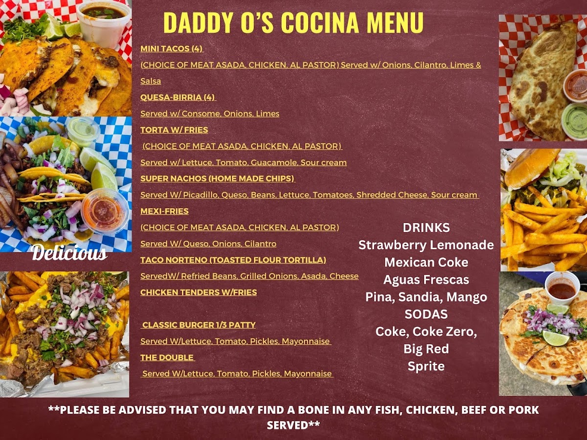 Daddy O’s Cocina menu board