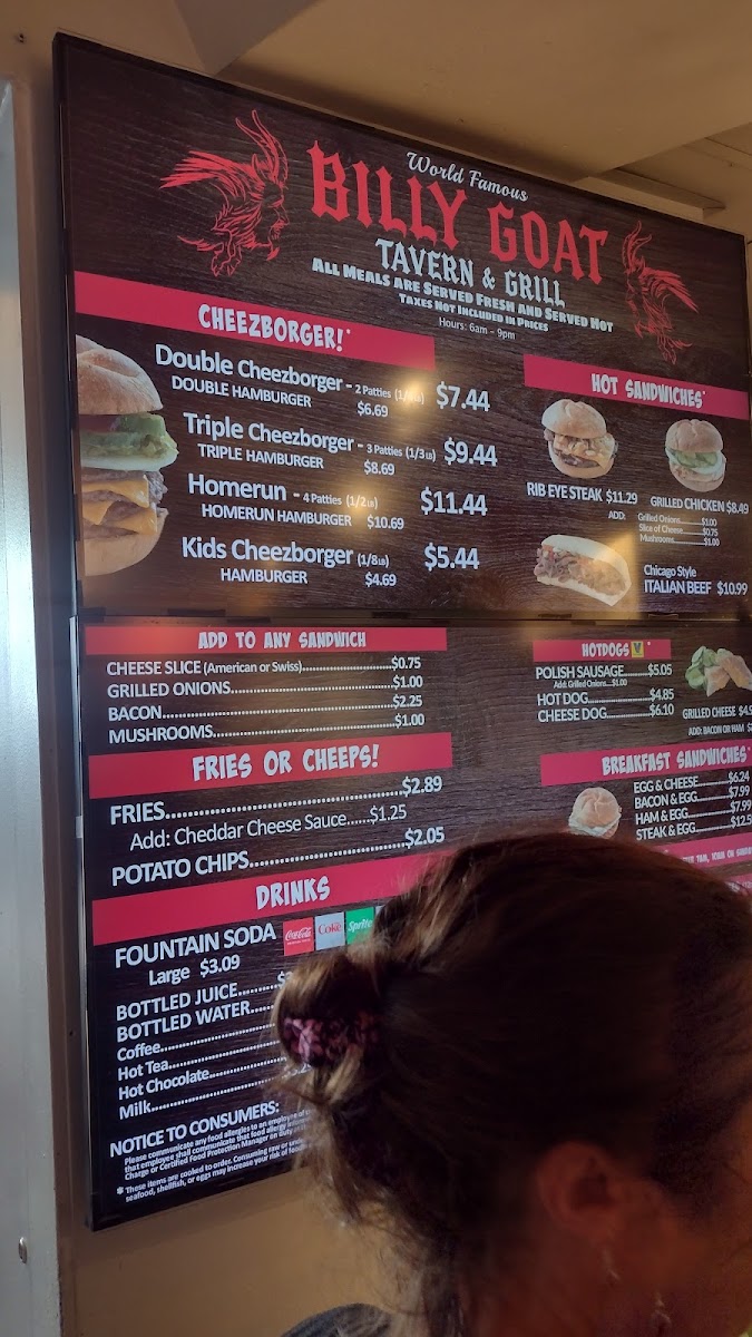 Billy Goat Tavern (Ohare Airport- Concourse C) menu board
