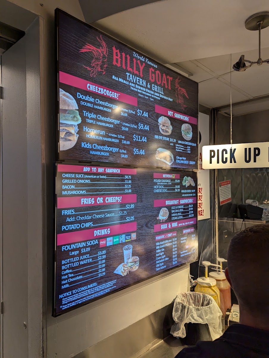 Billy Goat Tavern (Ohare Airport- Concourse C) menu board