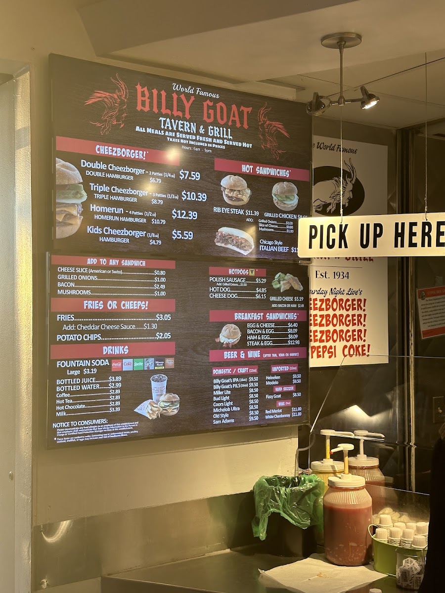 Billy Goat Tavern (Ohare Airport- Concourse C) menu board