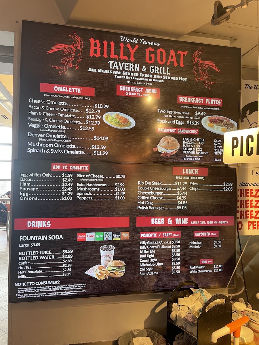 Billy Goat Tavern (Ohare Airport- Concourse C) menu board