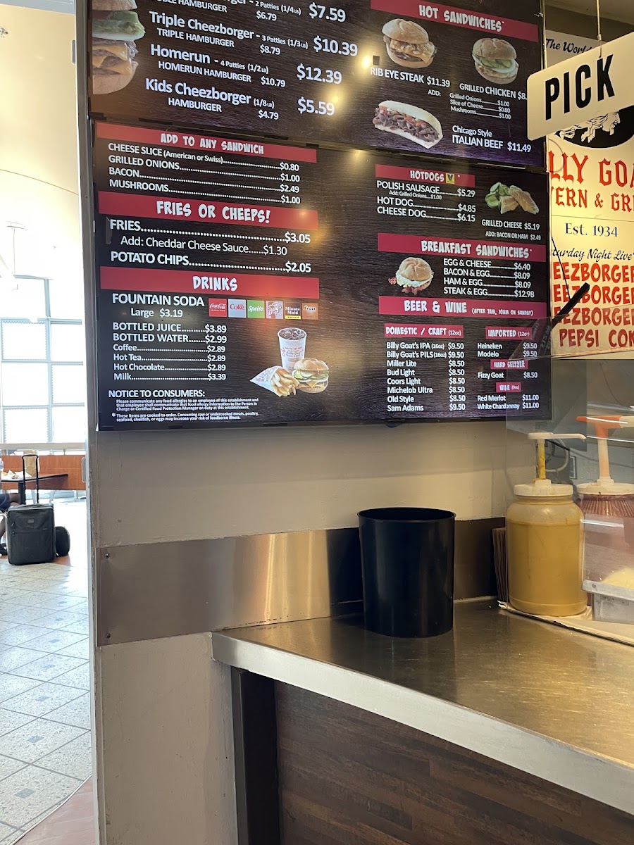 Billy Goat Tavern (Ohare Airport- Concourse C) menu board