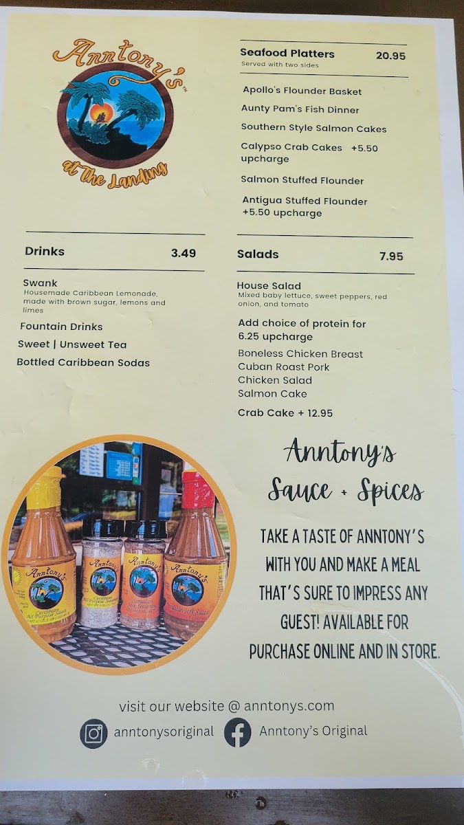 Anntonys at the Landing menu board