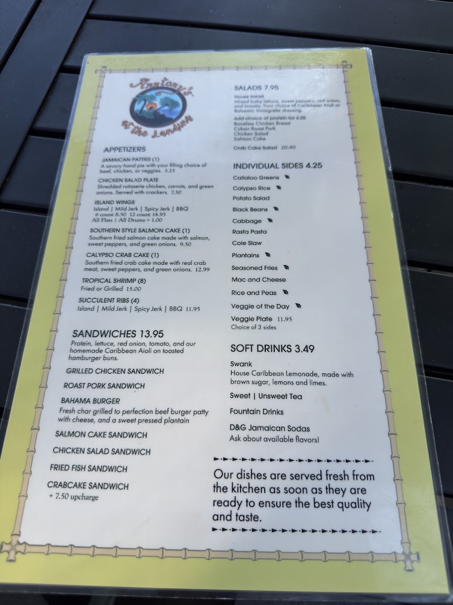 Anntonys at the Landing menu board