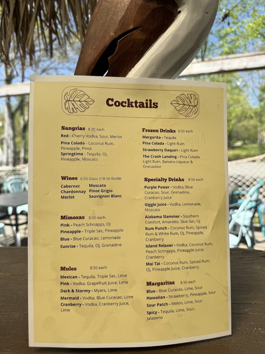 Anntonys at the Landing menu board