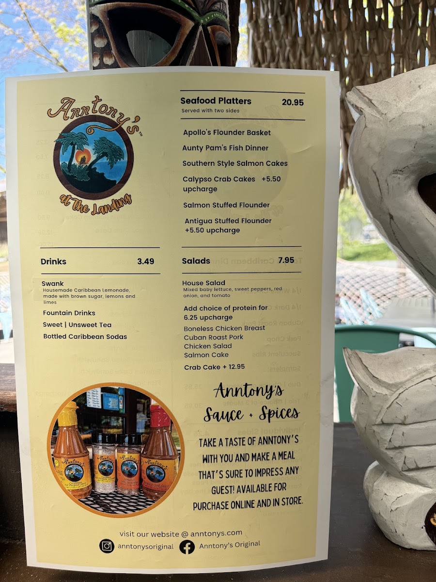 Anntonys at the Landing menu board