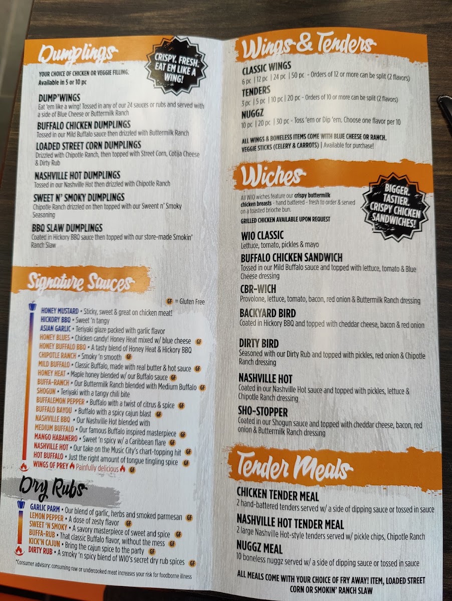 Wing It On! menu board