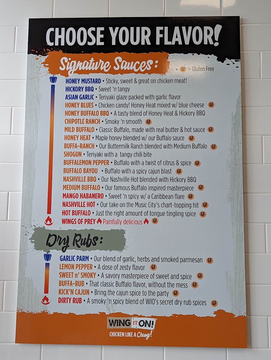 Wing It On! menu board