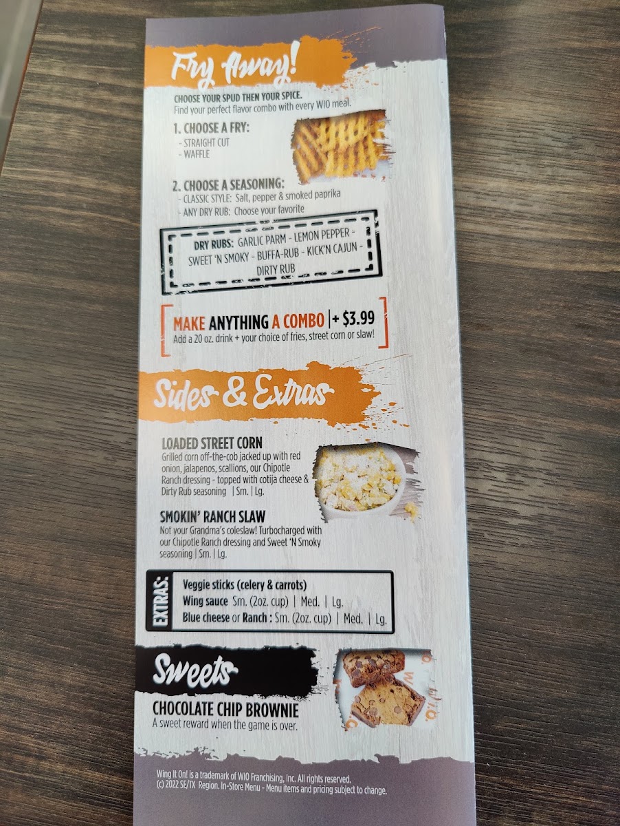 Wing It On! menu board