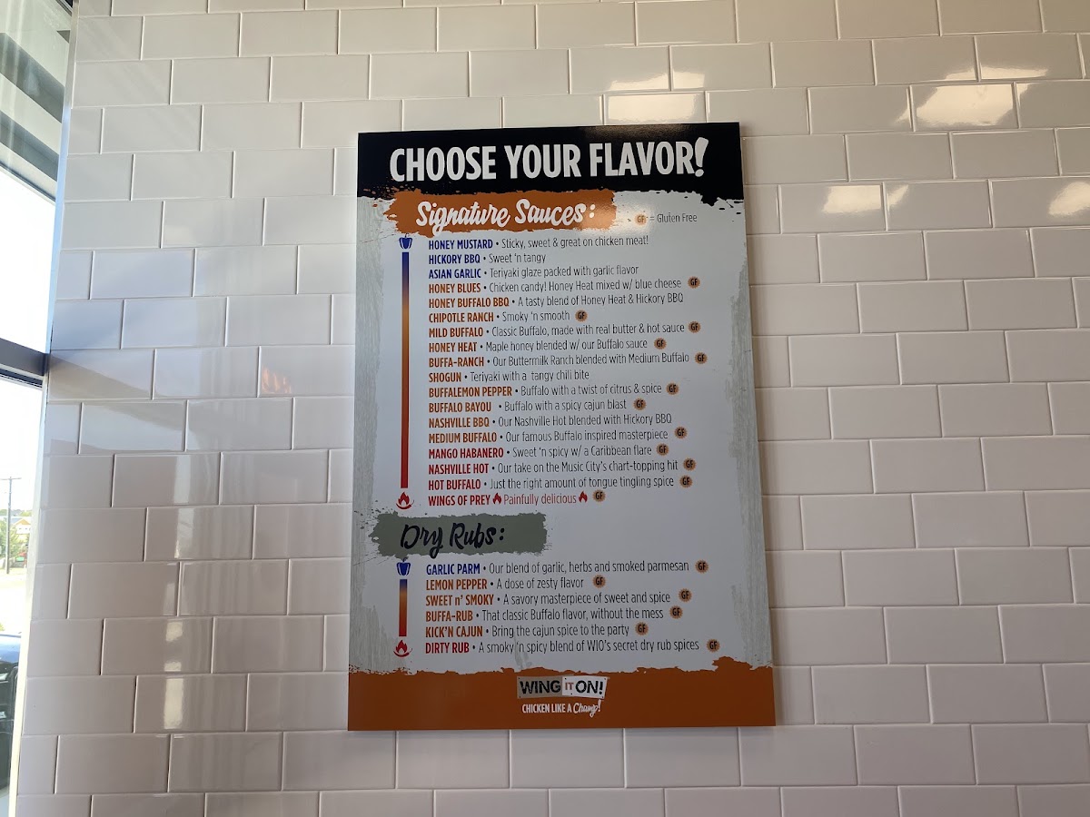 Wing It On! menu board