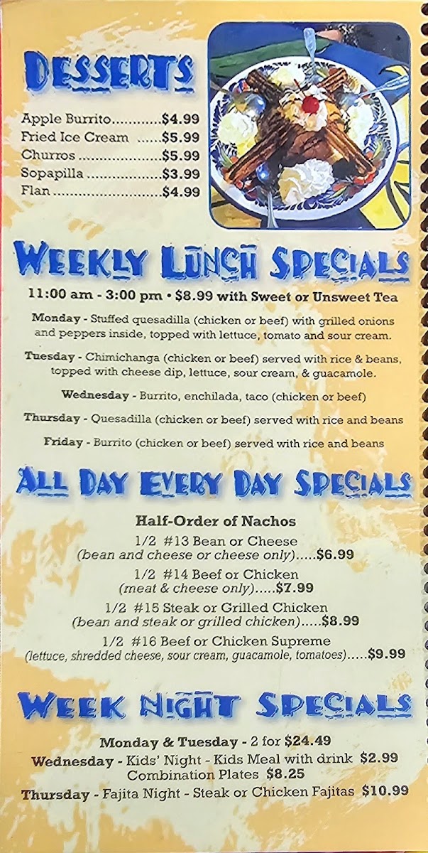 Hasienda Azul III menu board