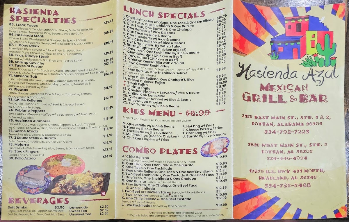 Hasienda Azul III menu board