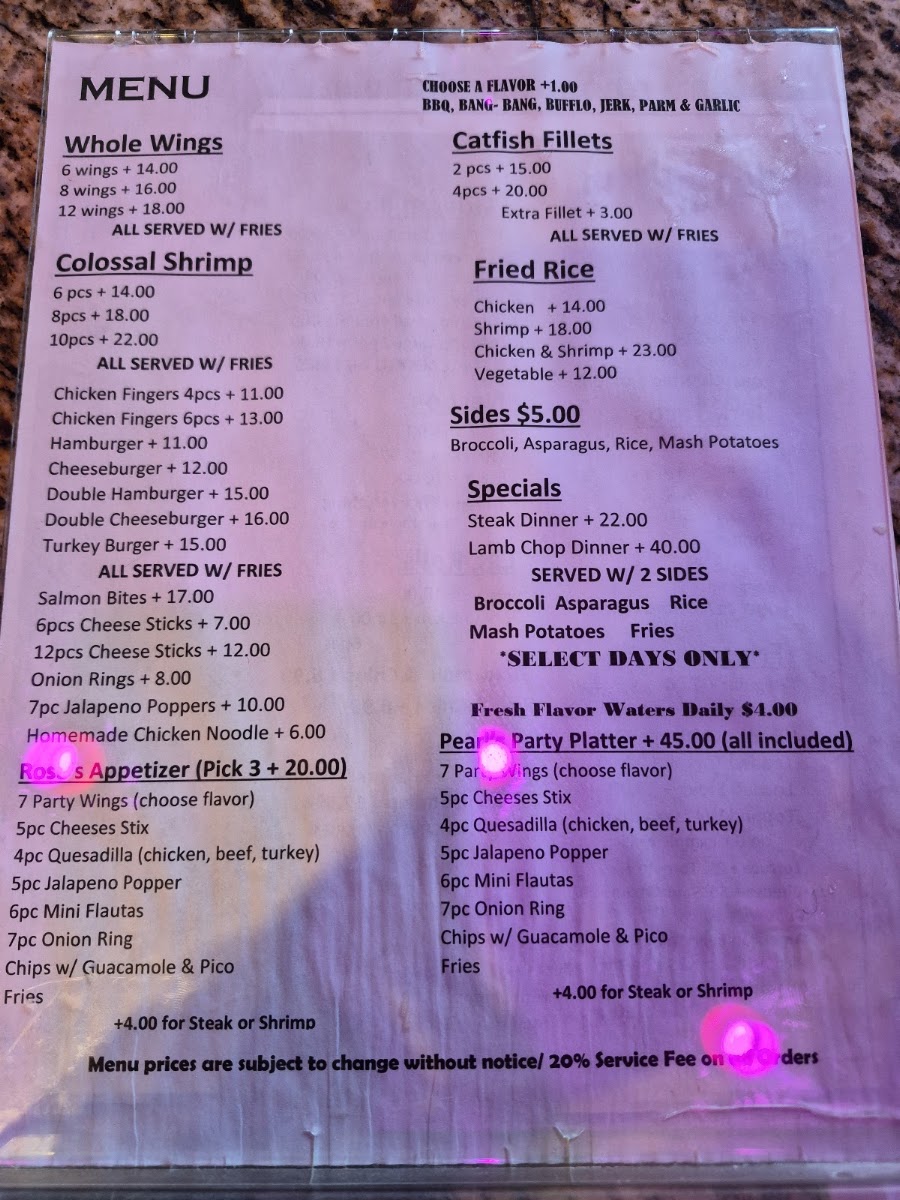Pearls & Roses menu board