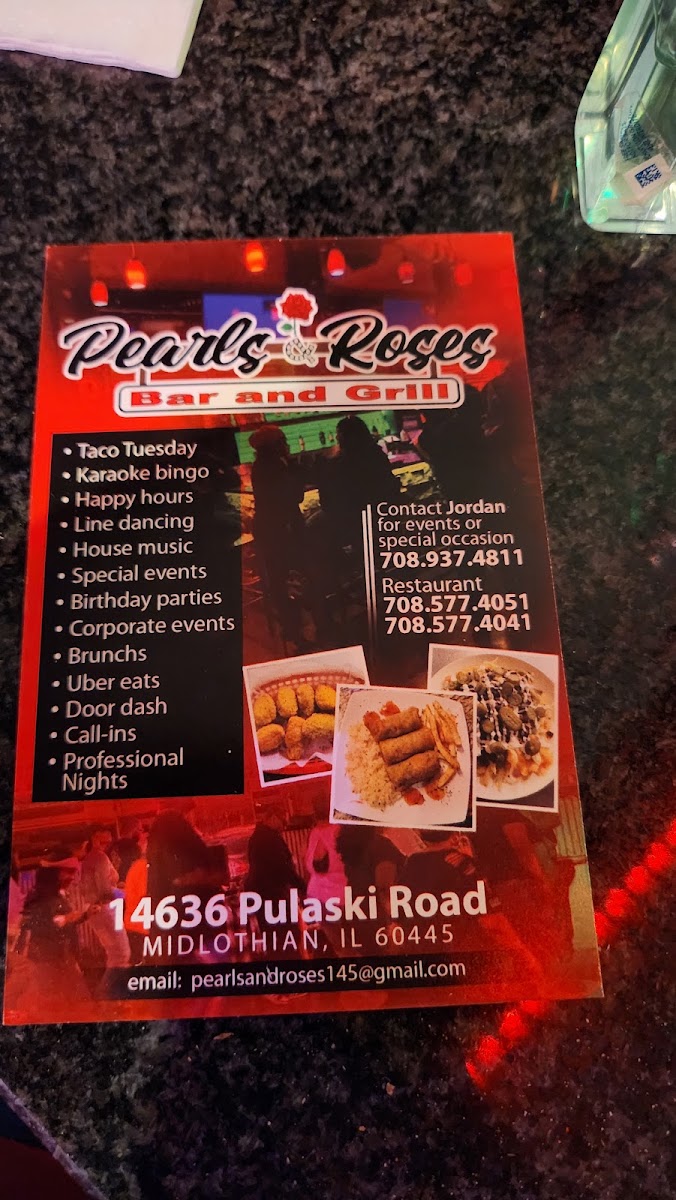 Pearls & Roses menu board