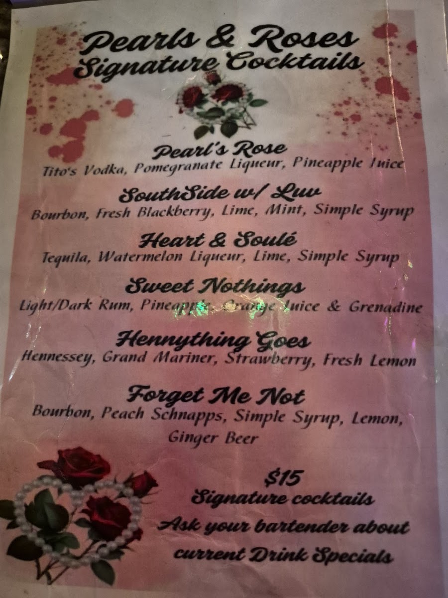 Pearls & Roses menu board