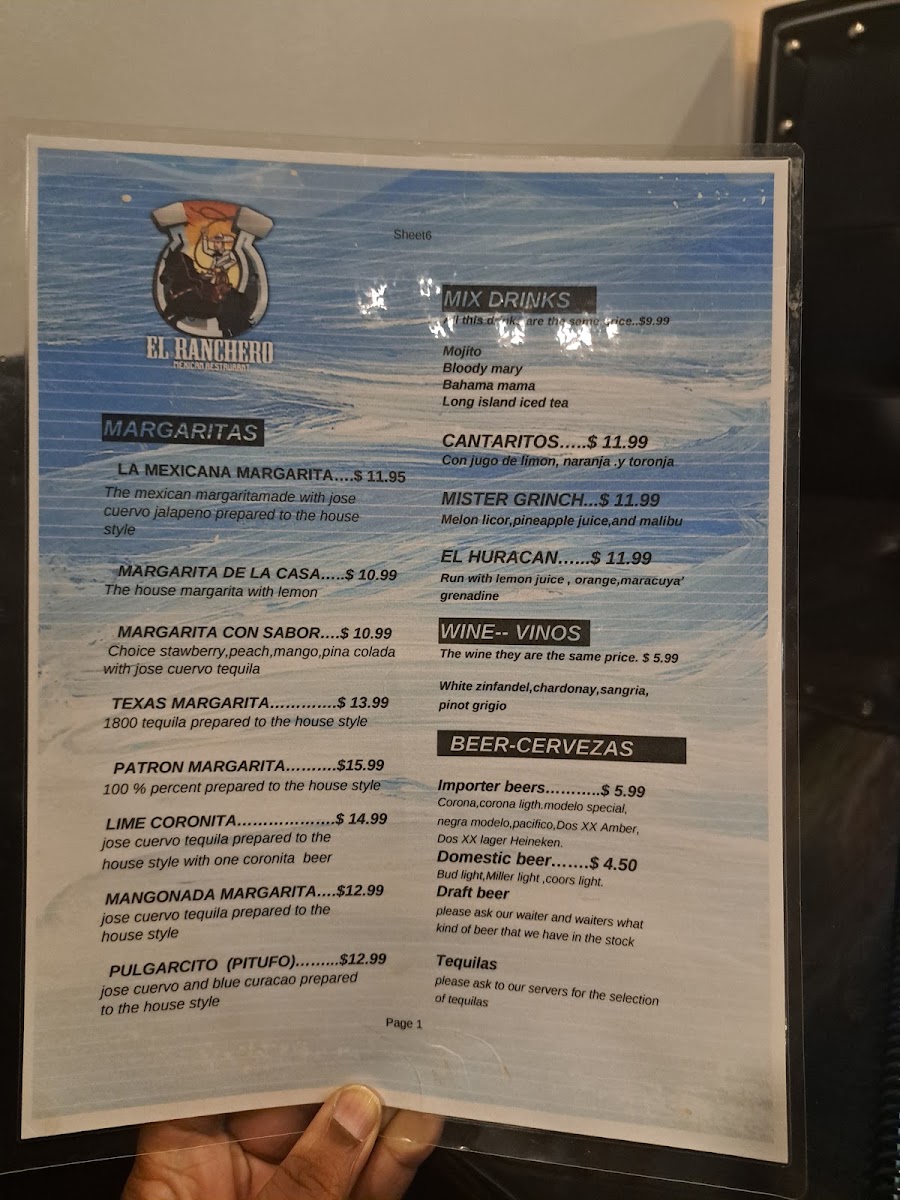 El Ranchero Restaurant Charlottesville menu board