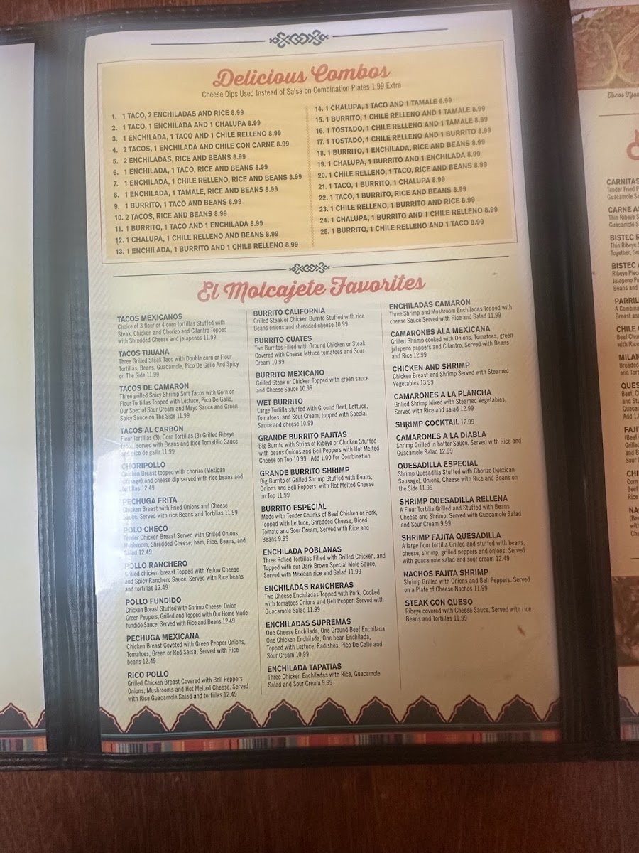 El Molcajete Mexican Restaurant menu board
