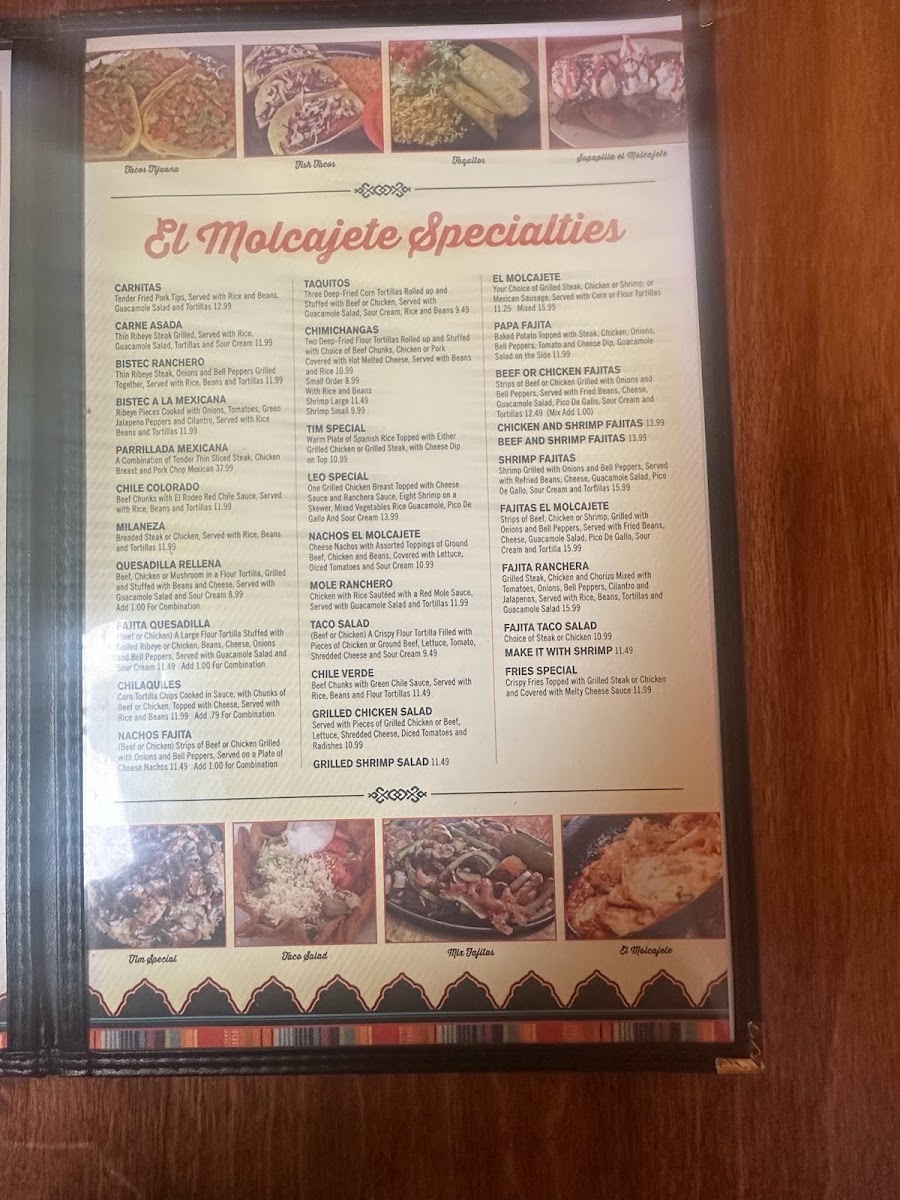 El Molcajete Mexican Restaurant menu board
