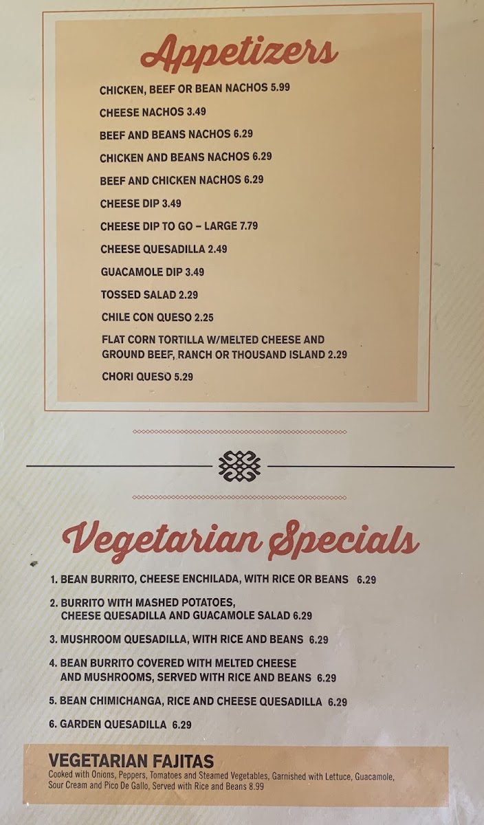El Molcajete Mexican Restaurant menu board