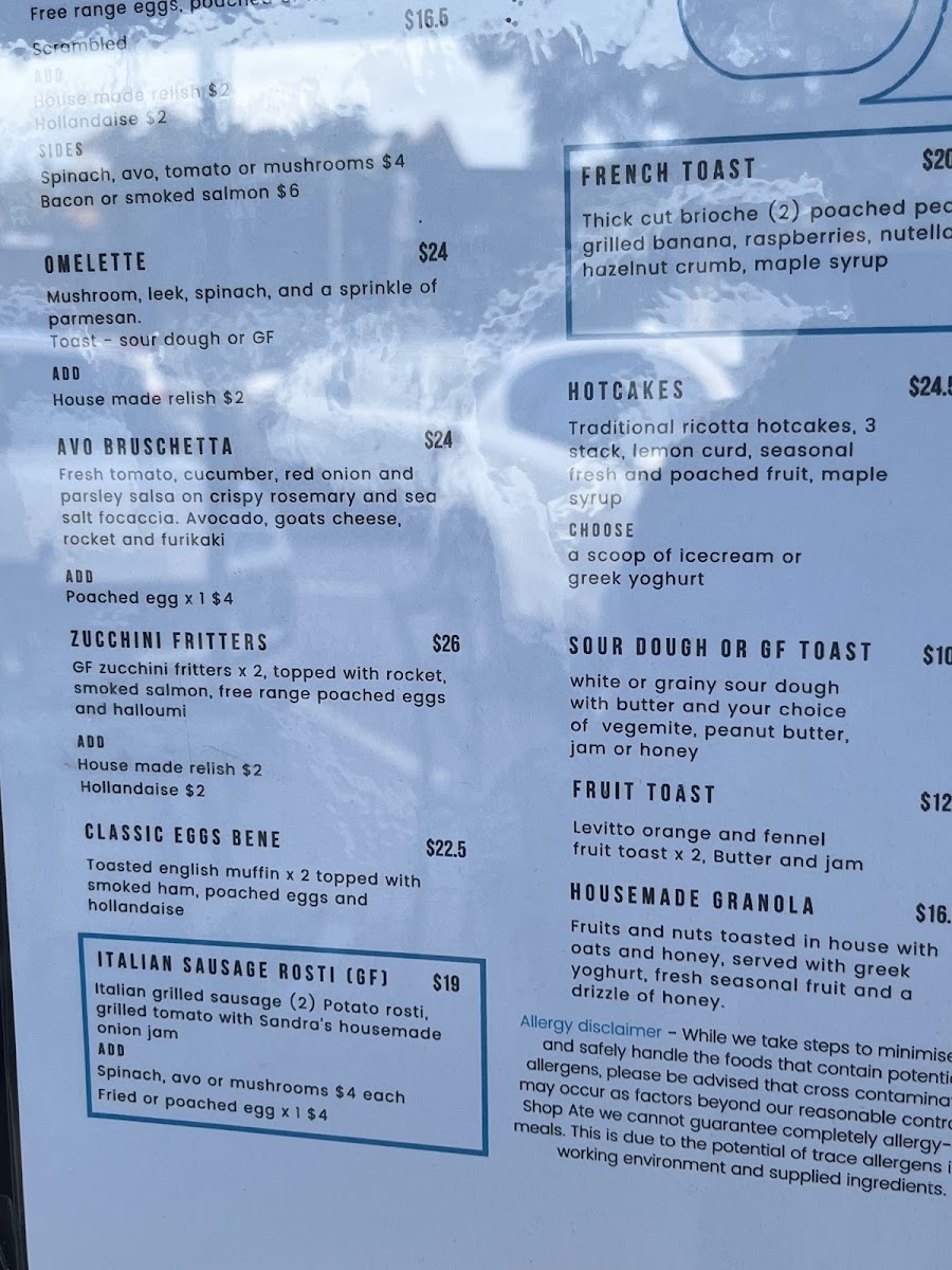 Shop Ate Cafe & Store menu board