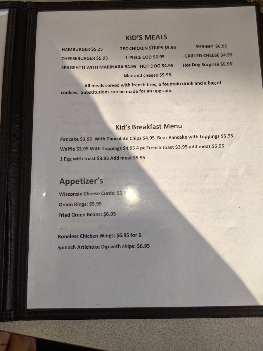 Grace’s Place menu board