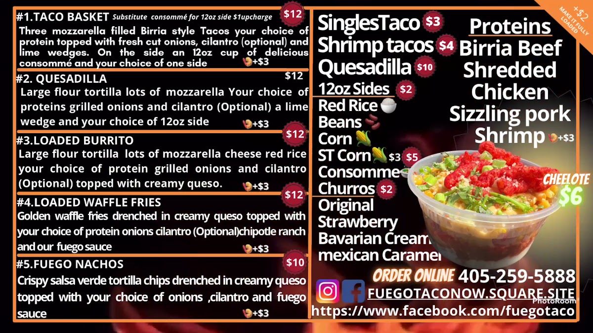 Fuego Taco LLC menu board