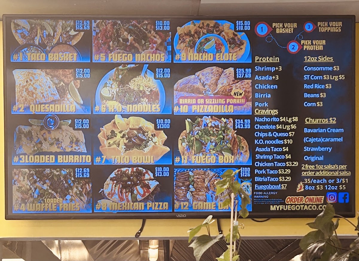 Fuego Taco LLC menu board