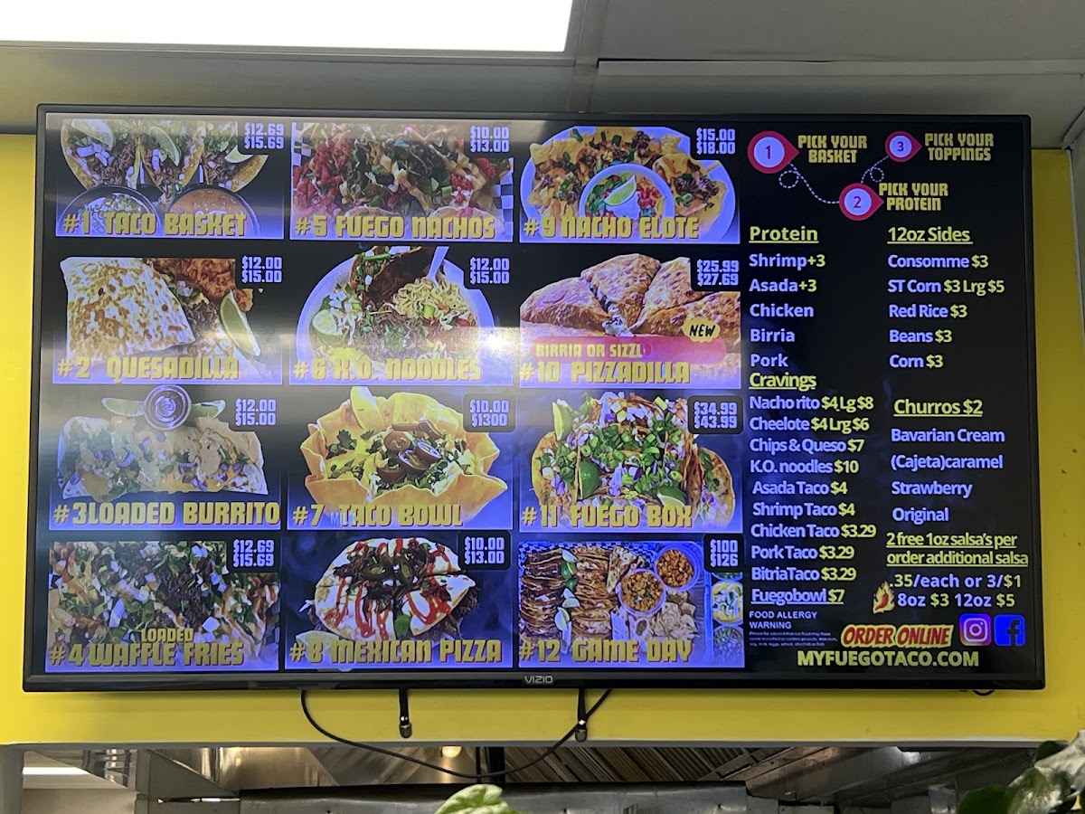 Fuego Taco LLC menu board