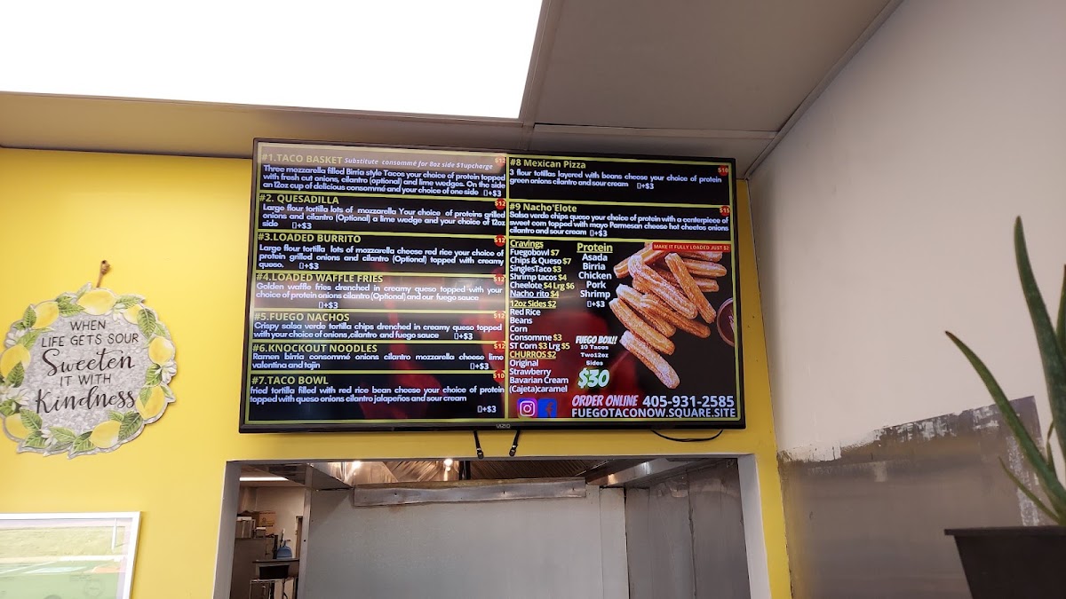 Fuego Taco LLC menu board