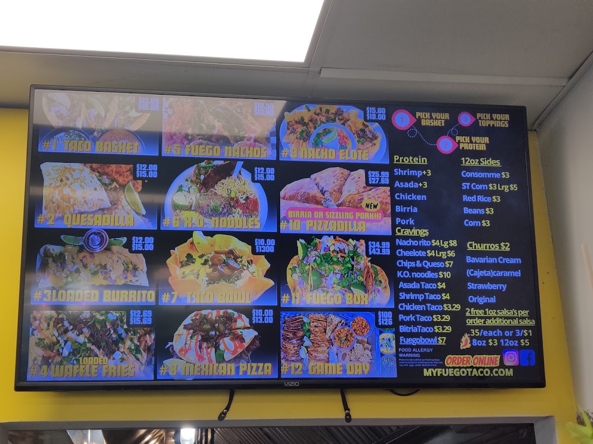 Fuego Taco LLC menu board