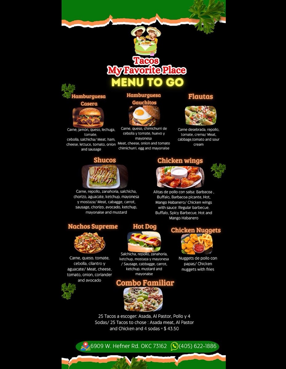Tacos Mi Lugar Favorito menu board