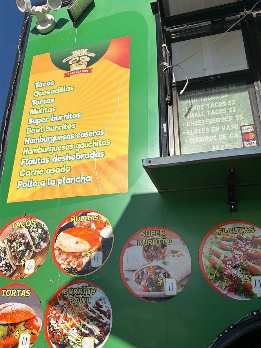 Tacos Mi Lugar Favorito menu board
