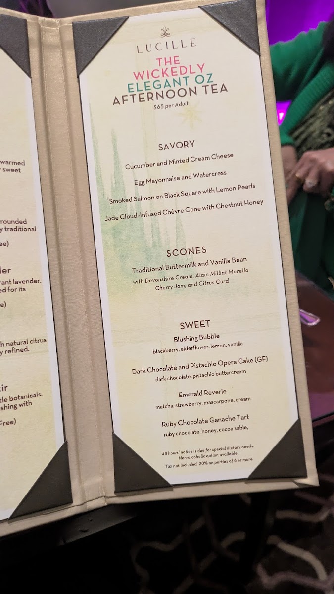 Lucille Restaurant At Drury Lane menu board