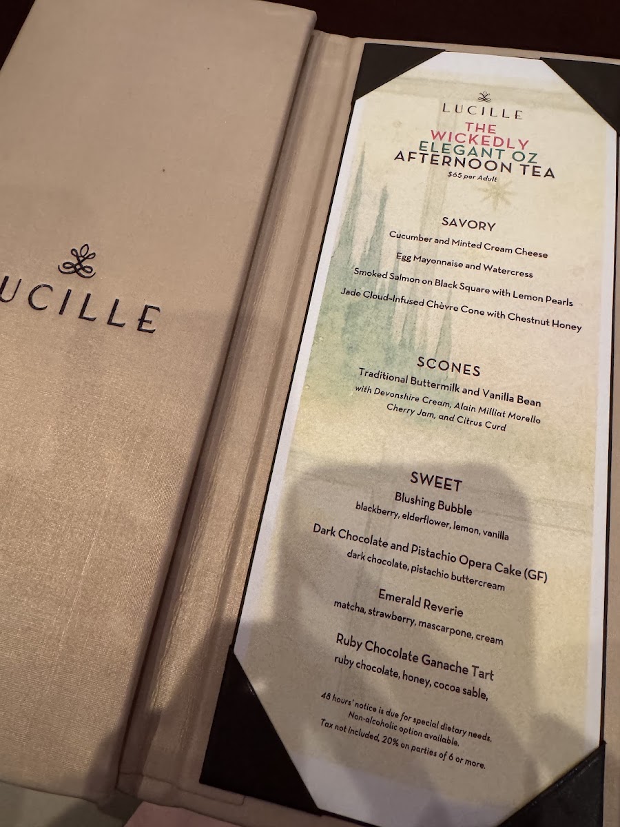 Lucille Restaurant At Drury Lane menu board