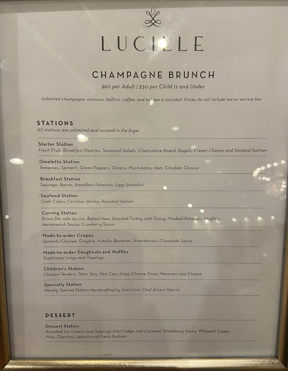 Lucille Restaurant At Drury Lane menu board