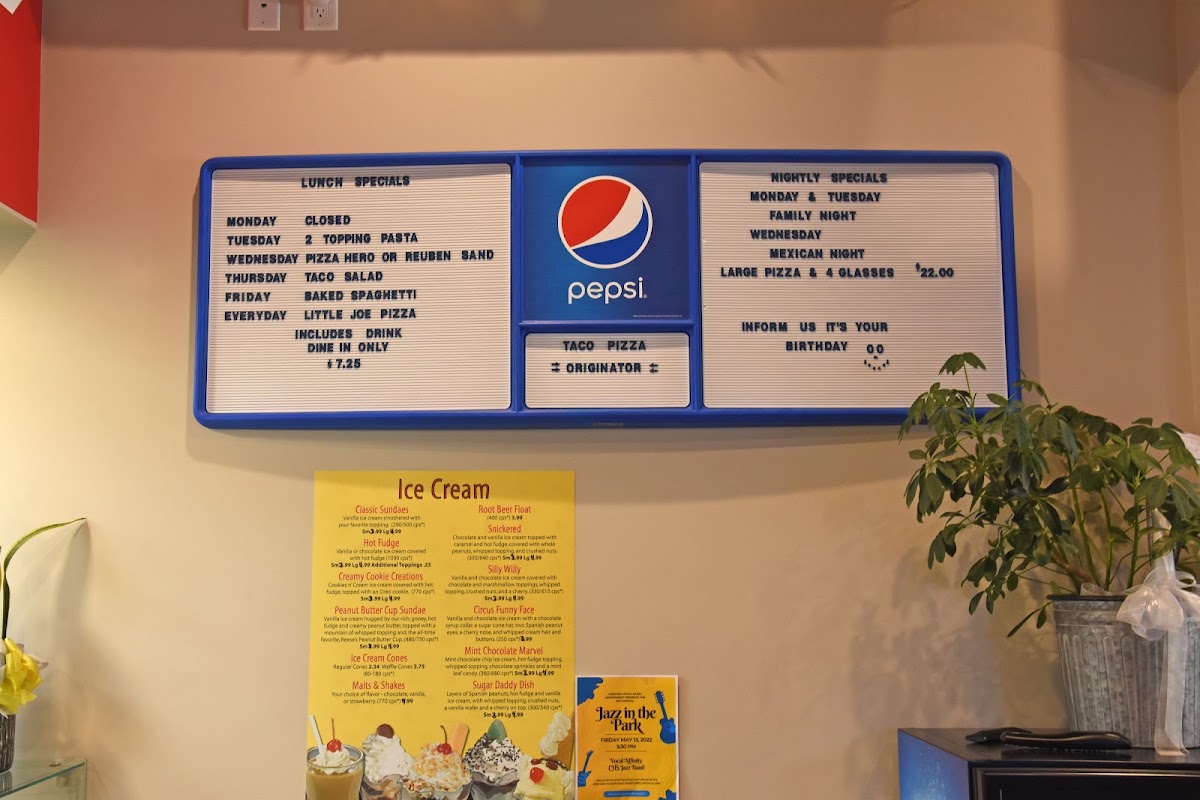 Happy Joe's Pizza & Ice Cream - Cascade menu board