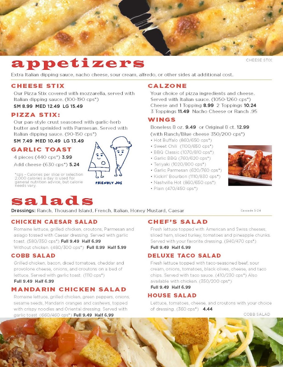 Happy Joe's Pizza & Ice Cream - Cascade menu board