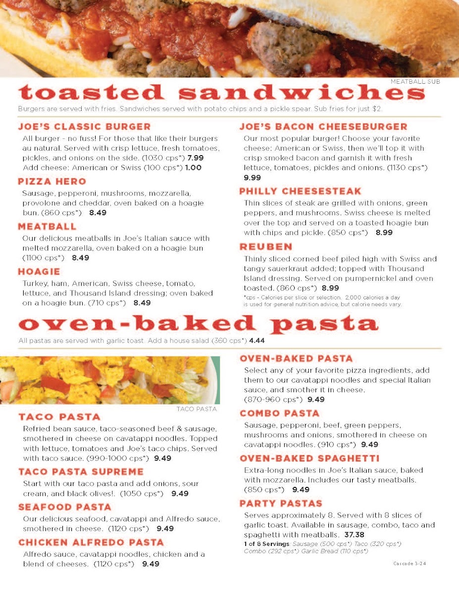 Happy Joe's Pizza & Ice Cream - Cascade menu board