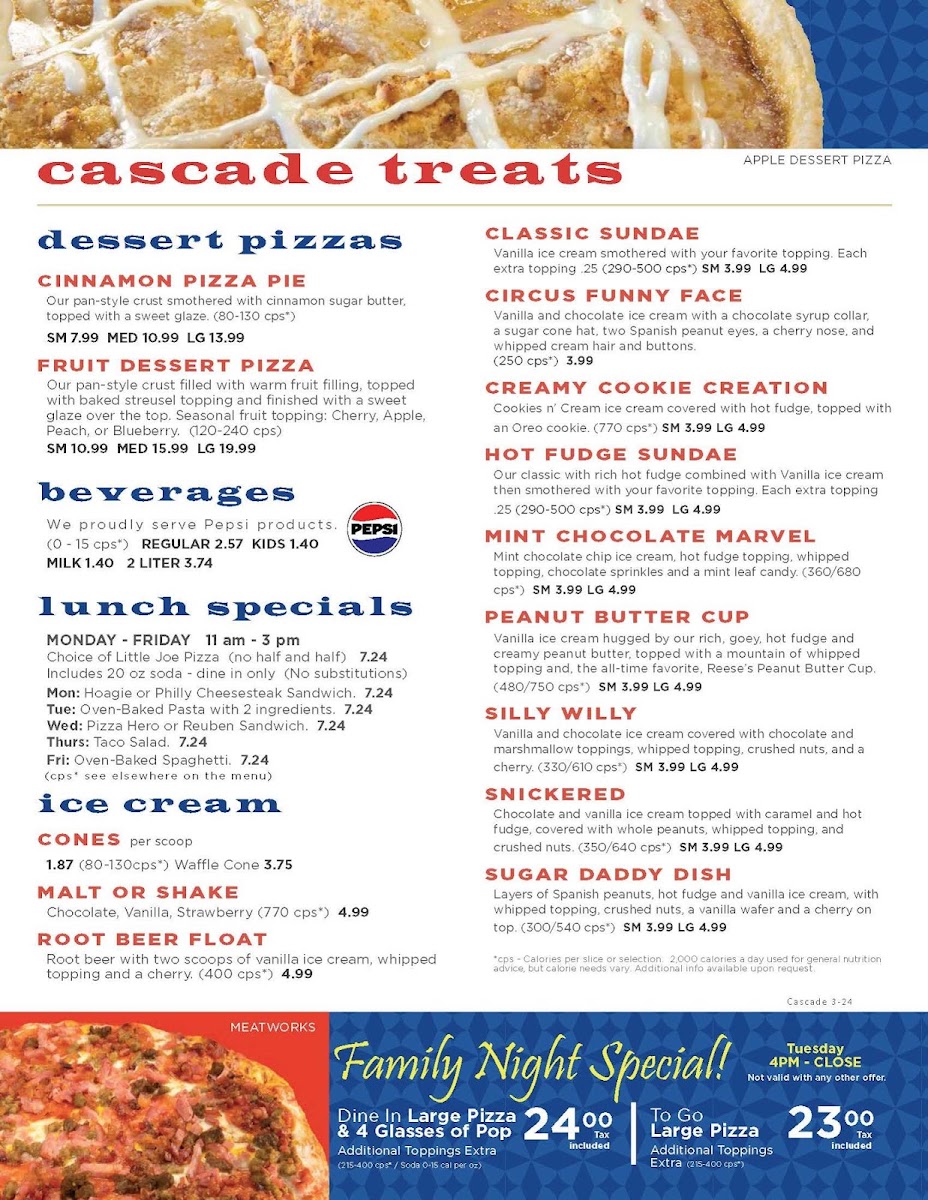 Happy Joe's Pizza & Ice Cream - Cascade menu board