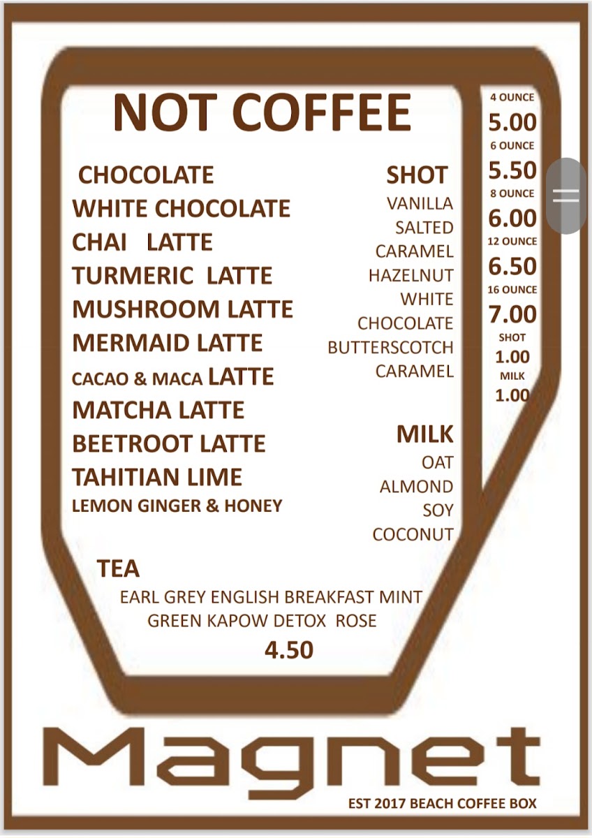 Magnet Cafe NZ menu board