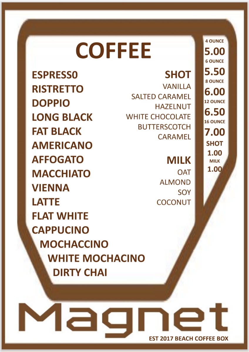 Magnet Cafe NZ menu board