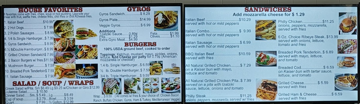 Winfield Gyro and more menu board