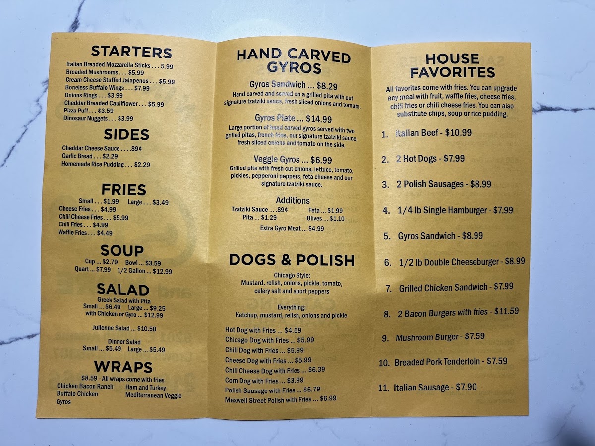 Winfield Gyro and more menu board