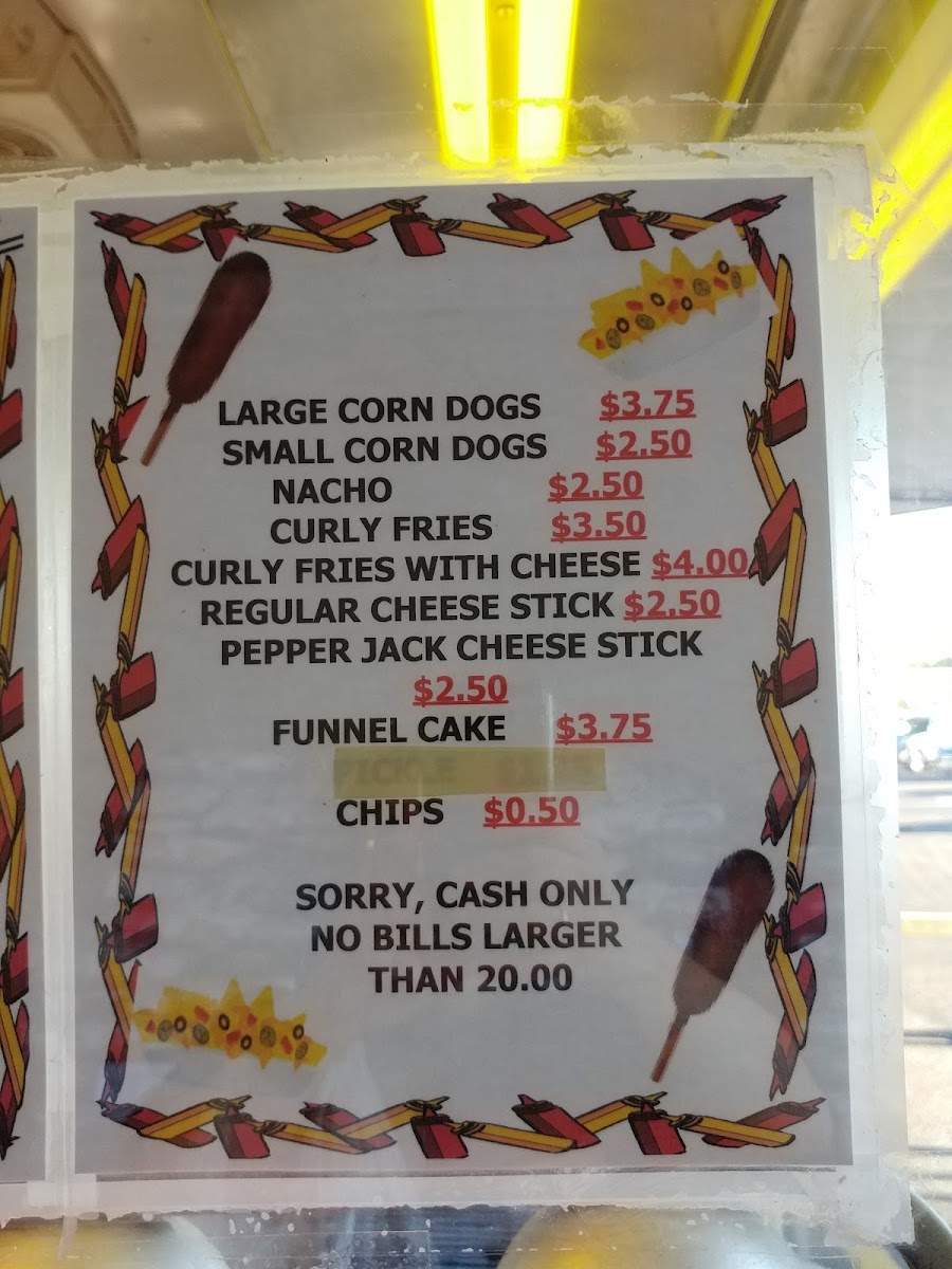 The Bridge City Corndog Stand menu board